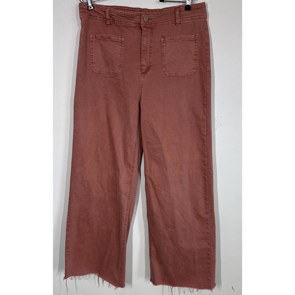 Oat NY High Rise Wide Leg Raw Hem Salmon Pants Size 12/31 Patch Pockets Stretchy